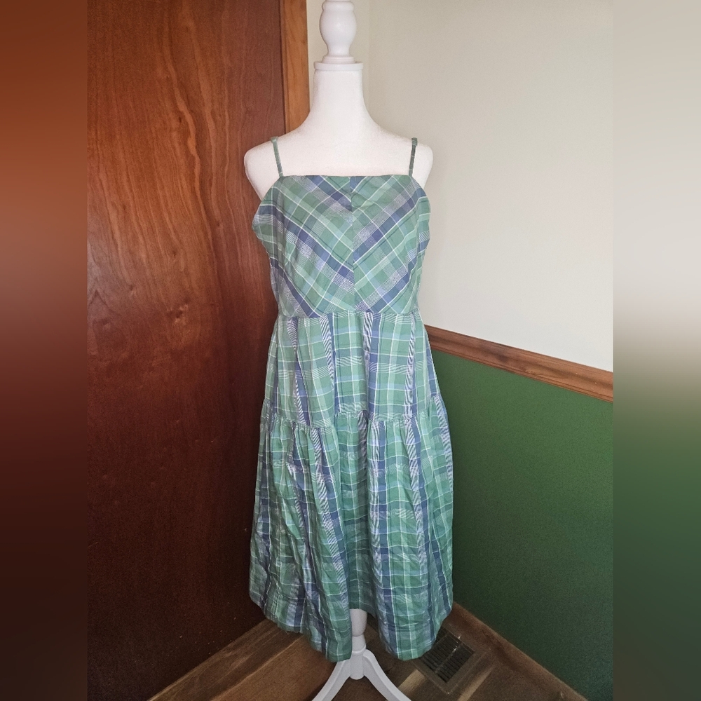 Green Plaid Midi Dress